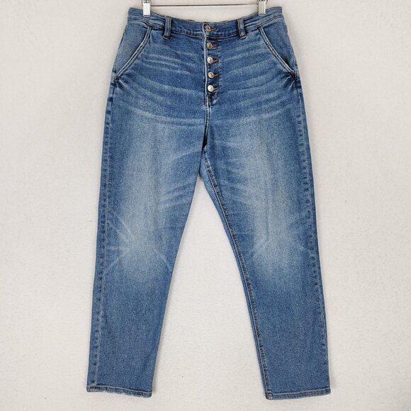 American Eagle Jeans Womens 10 Blue Mom Jean Button Fly Stretch High Rise Denim - Picture 1 of 13